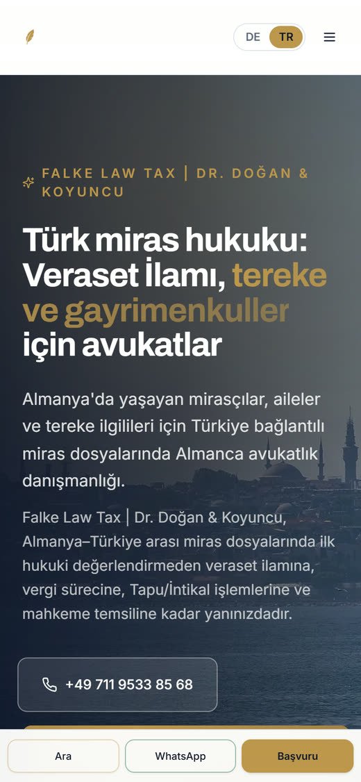 Home page of the new website on a phone, Turkish version